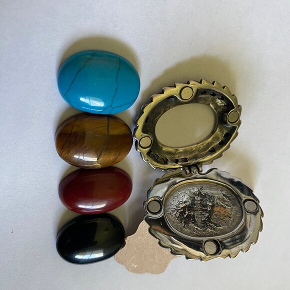 Exchangeable Gemstone Rocks Ring Stainless Steel W/Agate, Turquoise & Tiger Eye - Picture 7 of 8